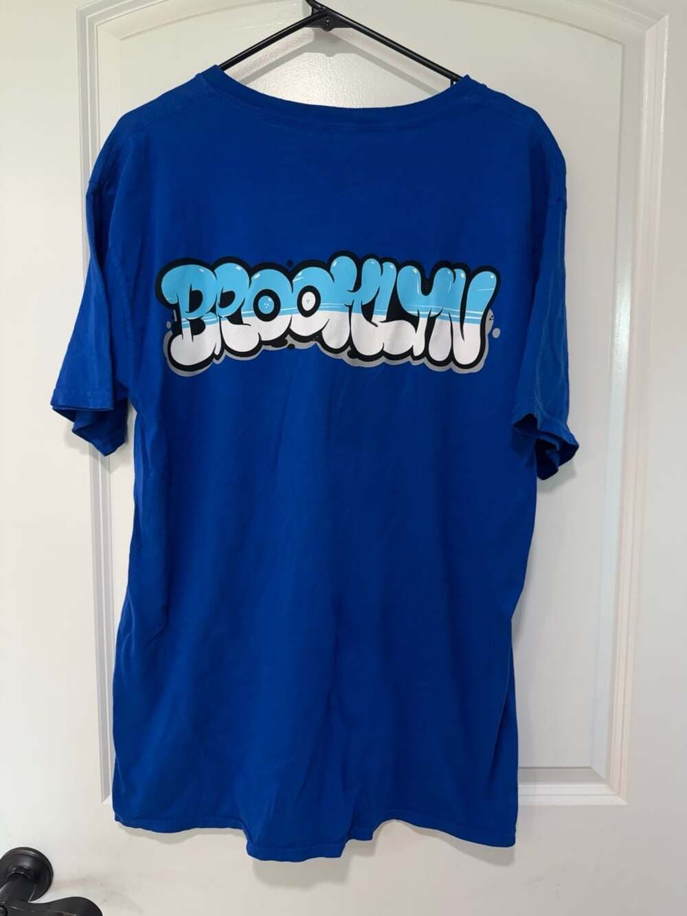 Y2K Streetwear Graffiti Graphic Tee Brooklyn Blue Skater Hip Hop Men’s Medium